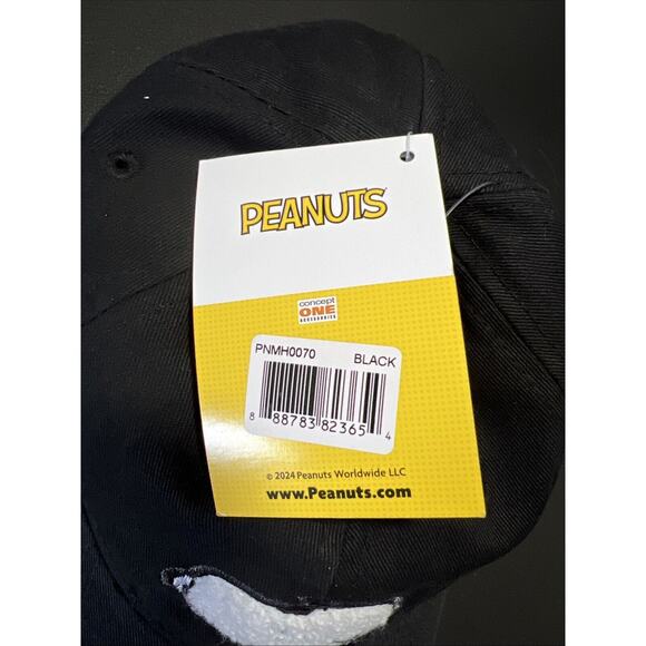 Peanuts Snoopy Baseball Cap Hat Black Chenille Patch Strap Back Cotton OS NEW - Picture 8 of 8